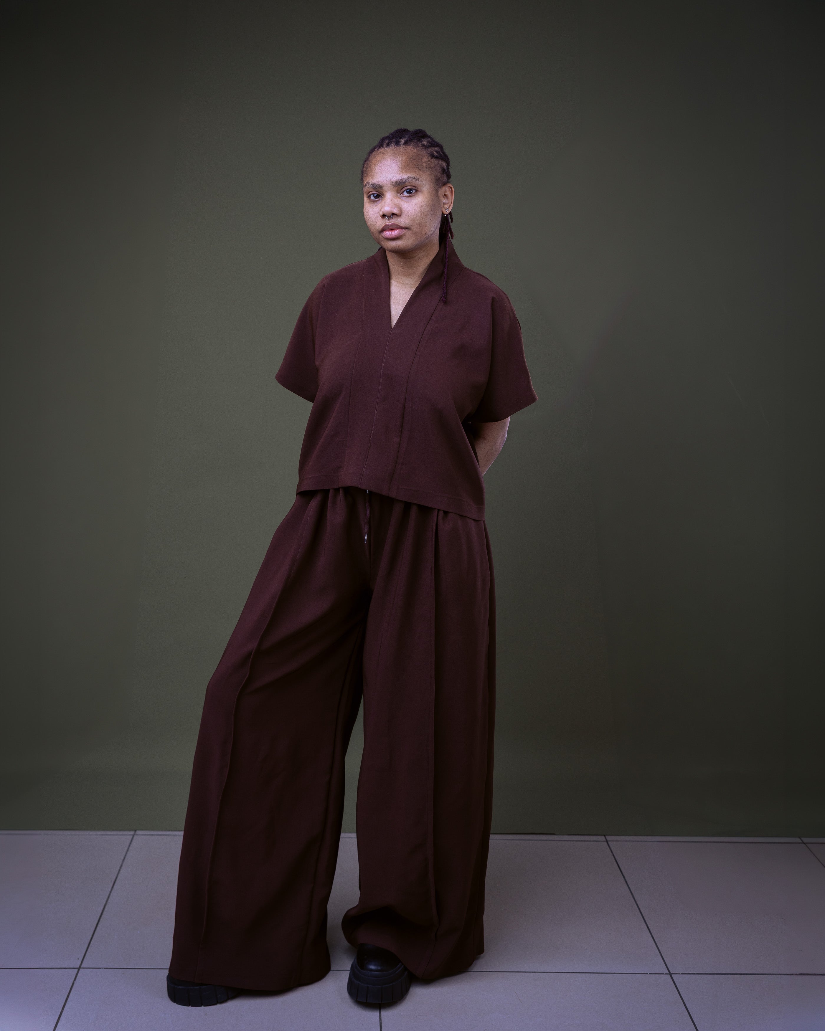 Non-Binary Wide Leg Trouser and Loose Gilet Set