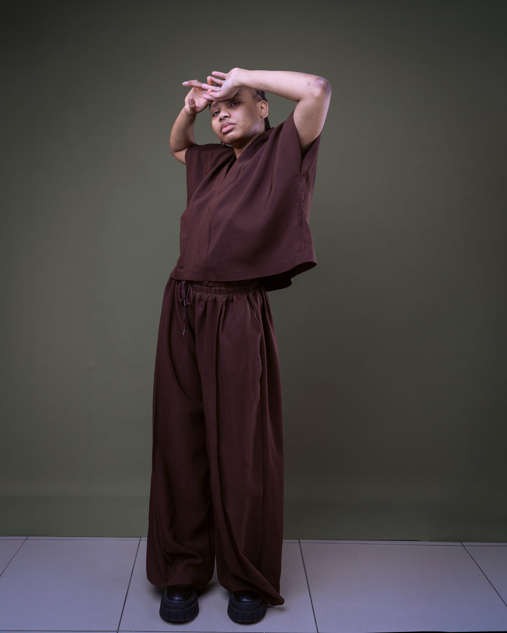 Non-Binary Wide Leg Trouser and Loose Gilet Set