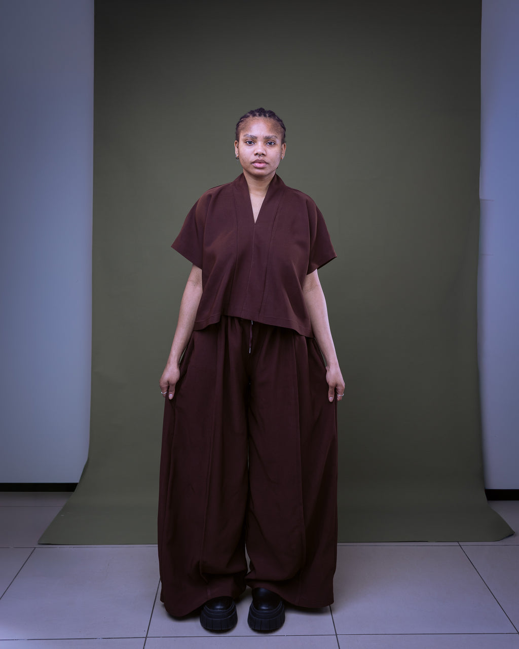 Non-Binary Wide Leg Trouser and Loose Gilet Set