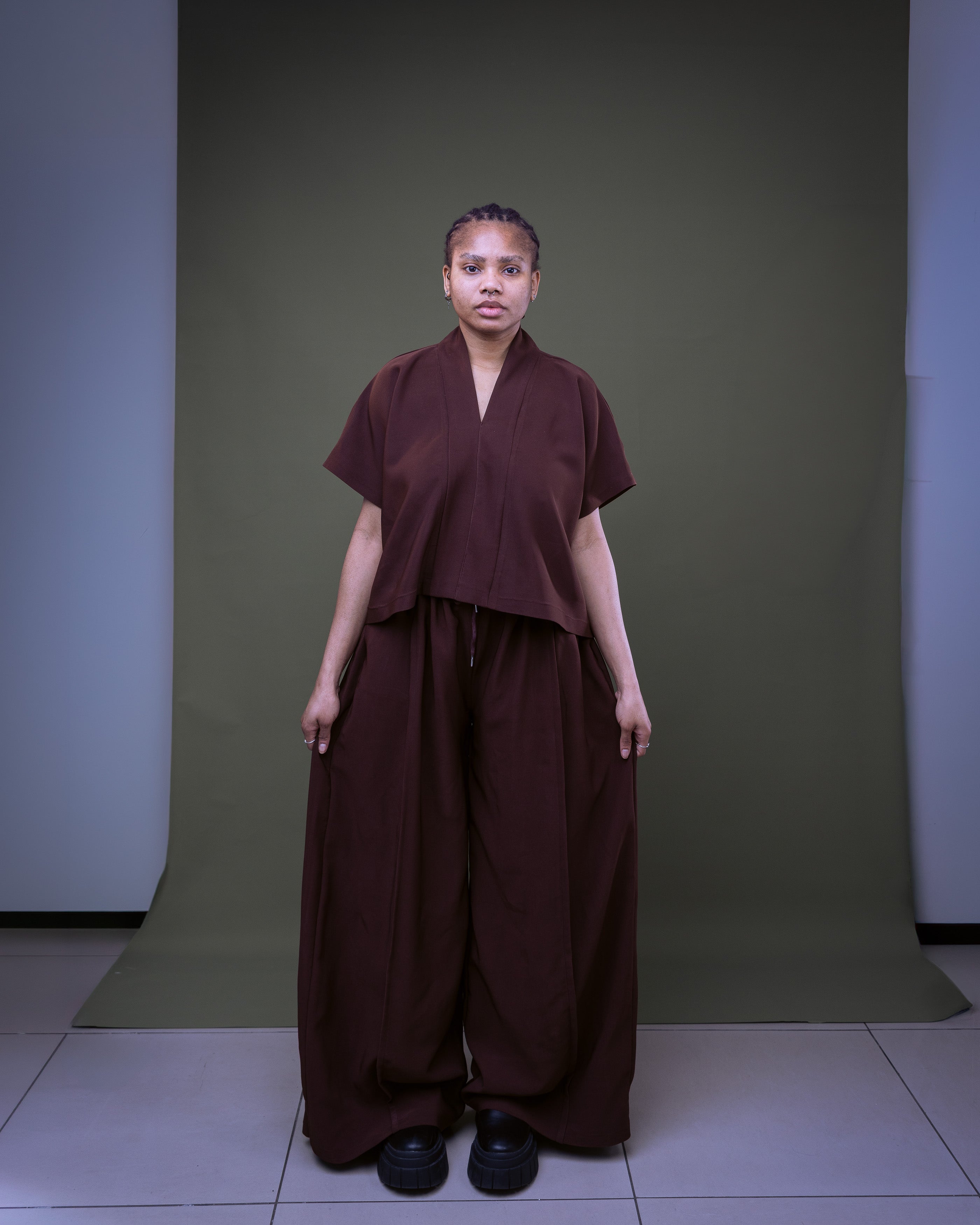 Non-Binary Wide Leg Trouser and Loose Gilet Set