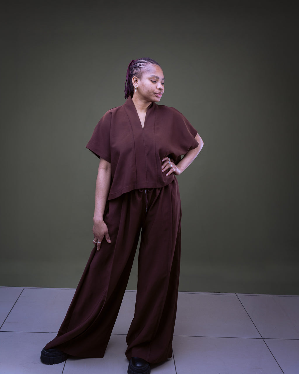 Non-Binary Wide Leg Trouser and Loose Gilet Set