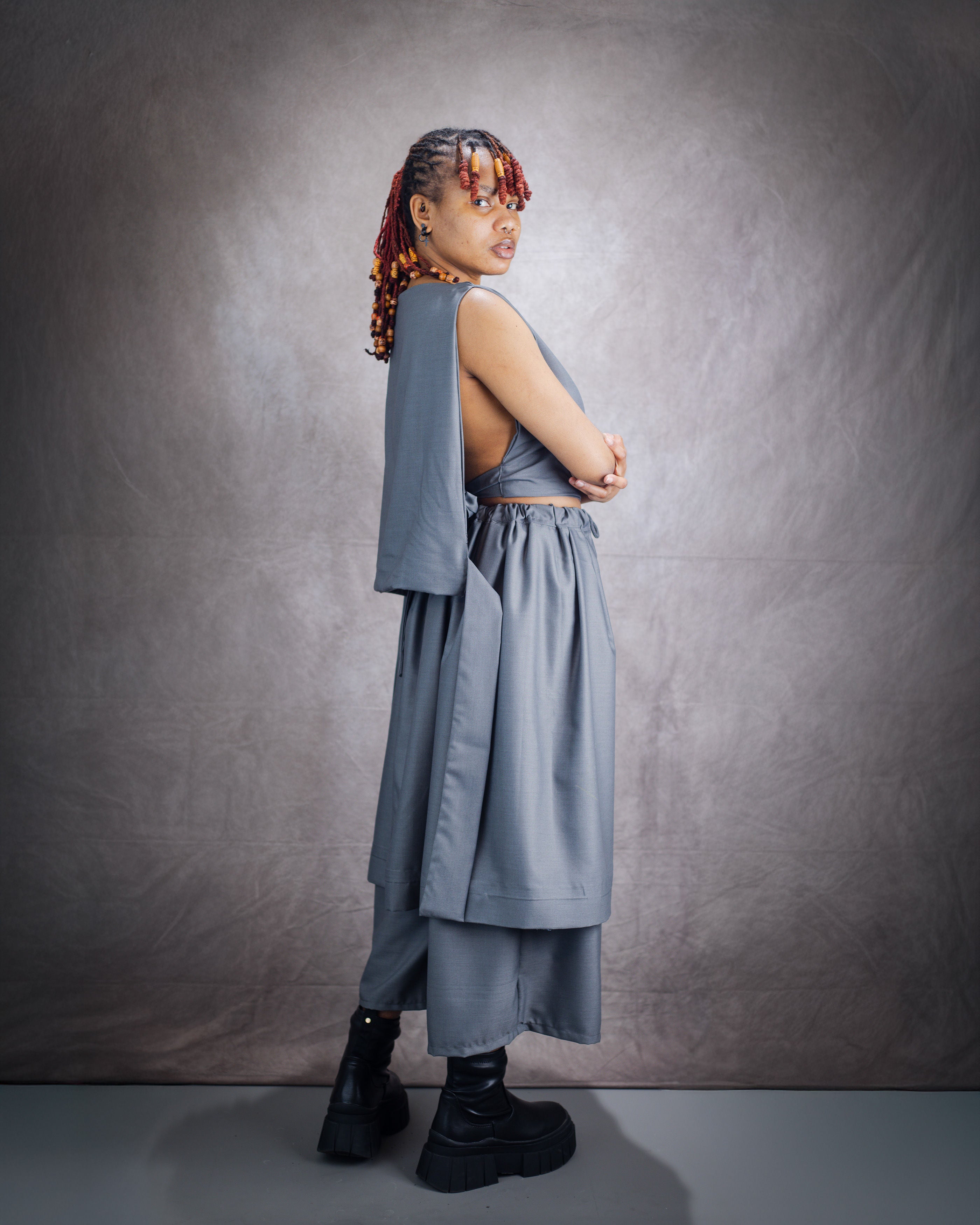 Gender neutral Wide Leg Trouser and Sculptural Vest Set