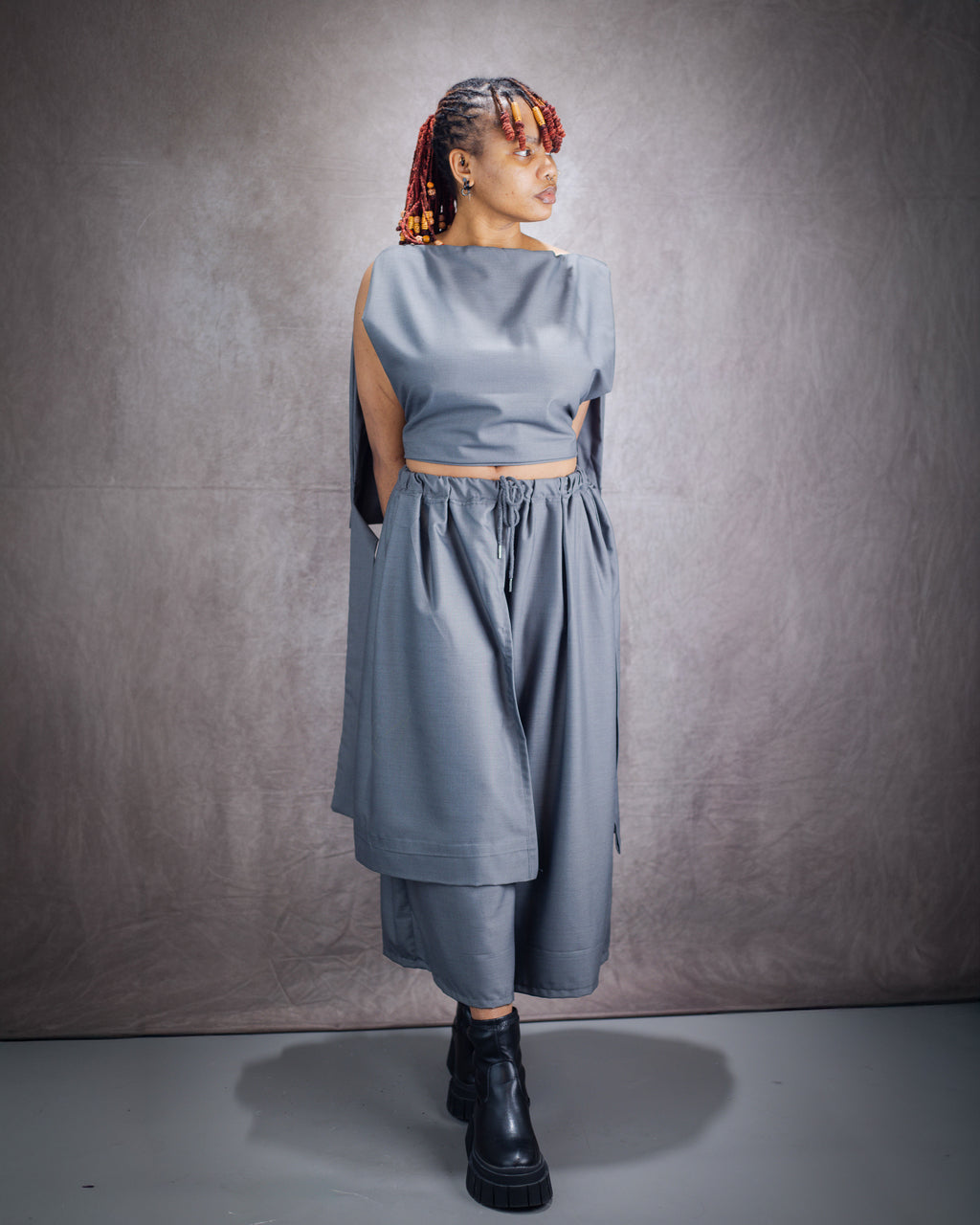 Gender neutral Wide Leg Trouser and Sculptural Vest Set