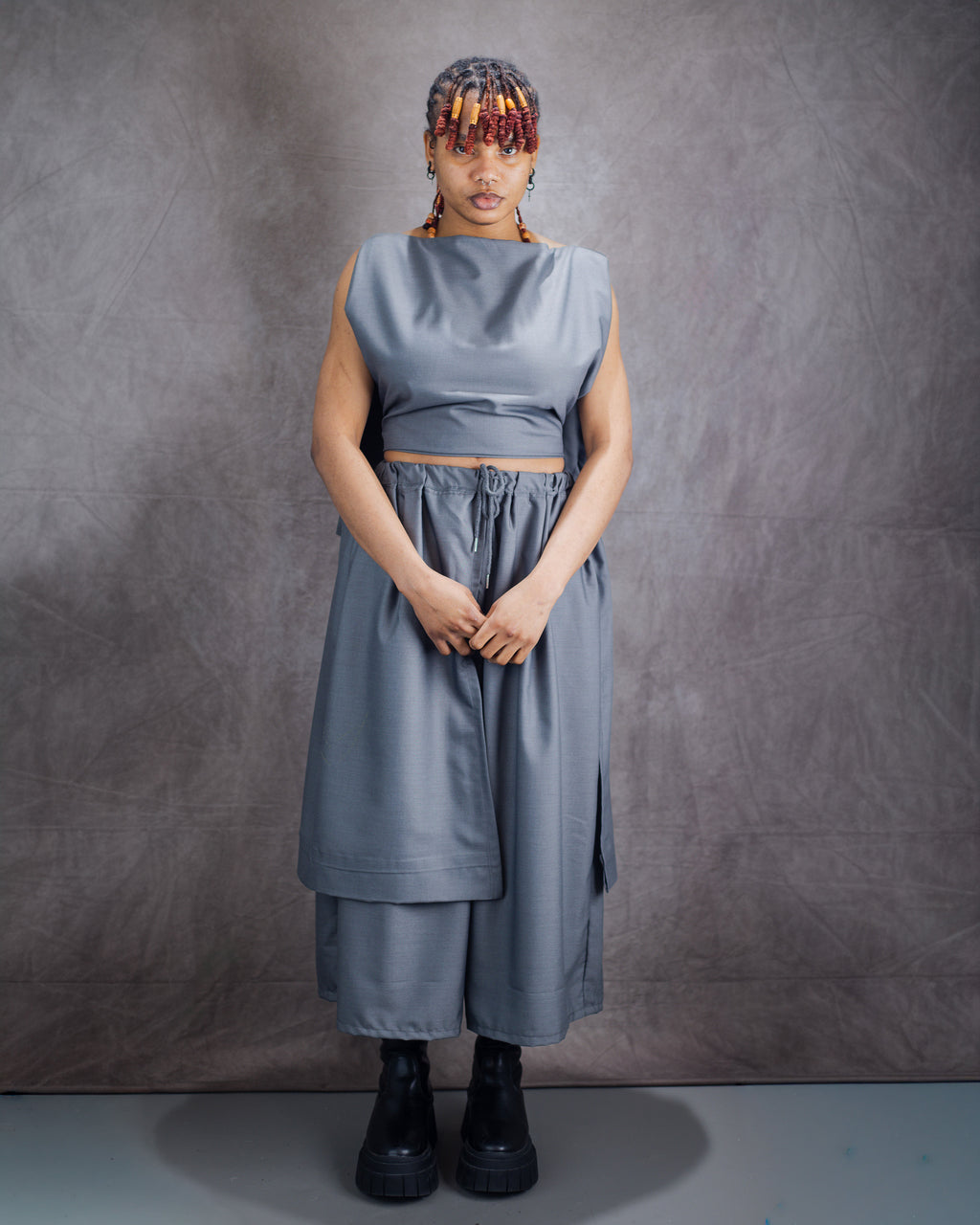 Gender neutral Wide Leg Trouser and Sculptural Vest Set