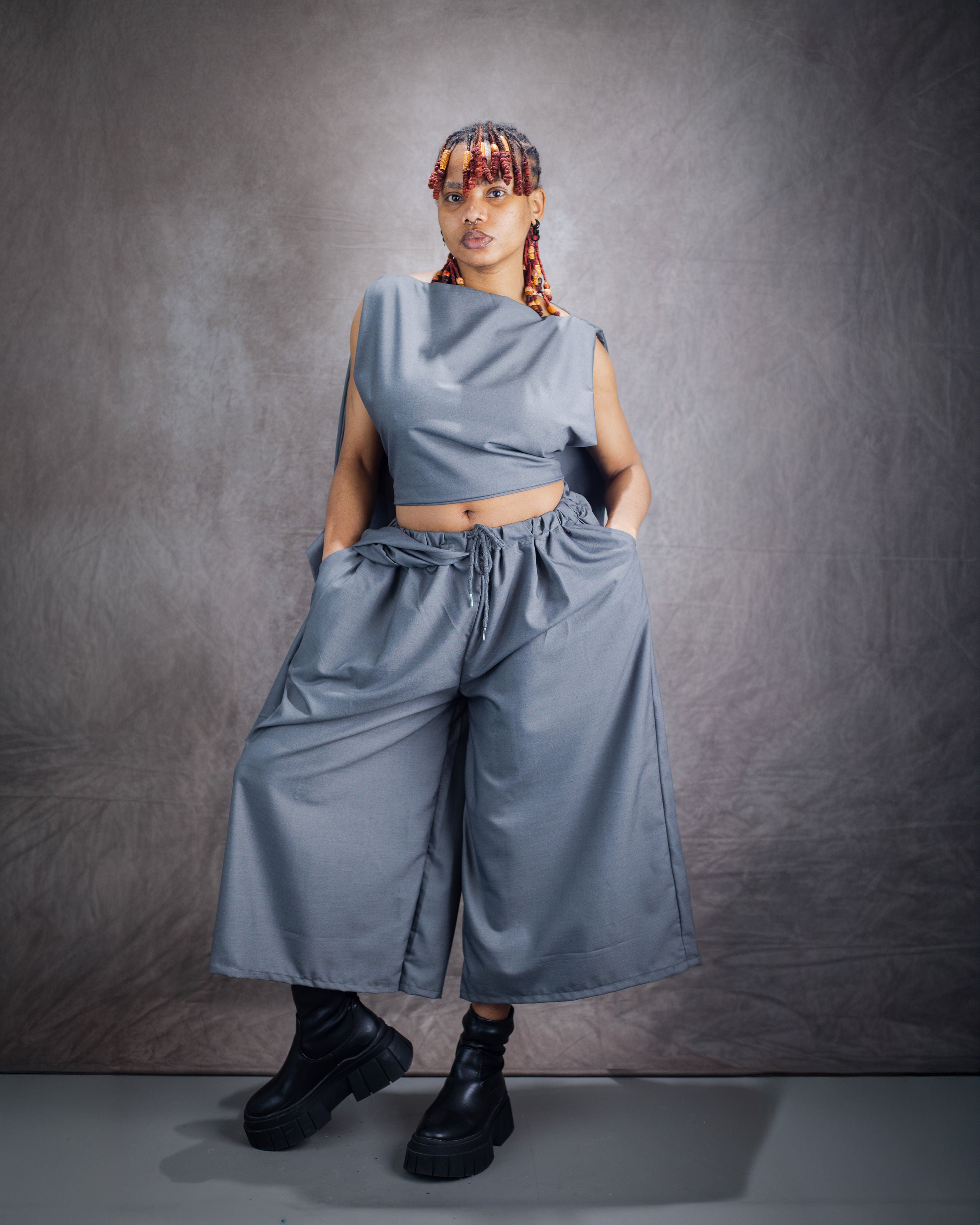 Gender neutral Wide Leg Trouser and Sculptural Vest Set