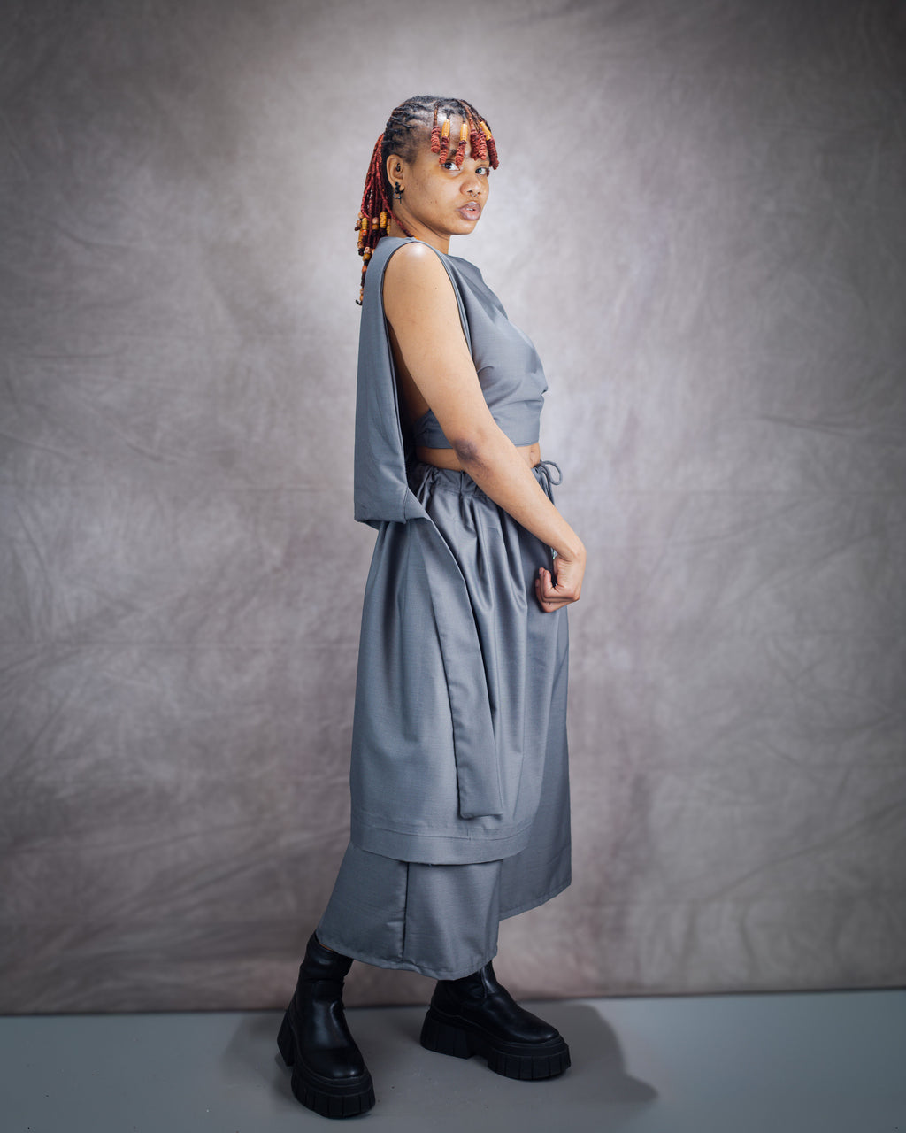 Gender neutral Wide Leg Trouser and Sculptural Vest Set