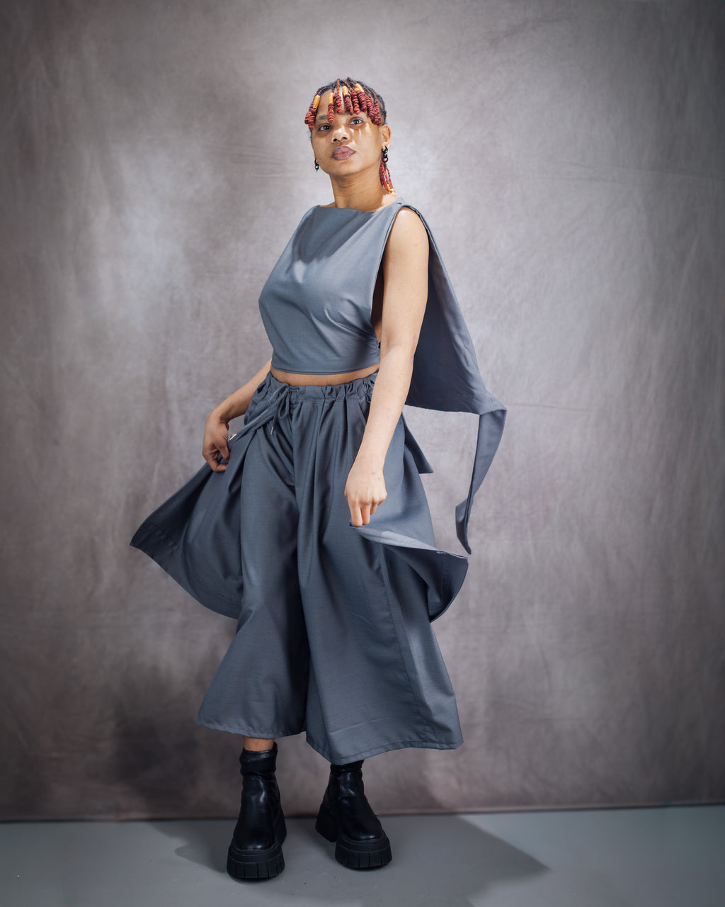 Gender neutral Wide Leg Trouser and Sculptural Vest Set