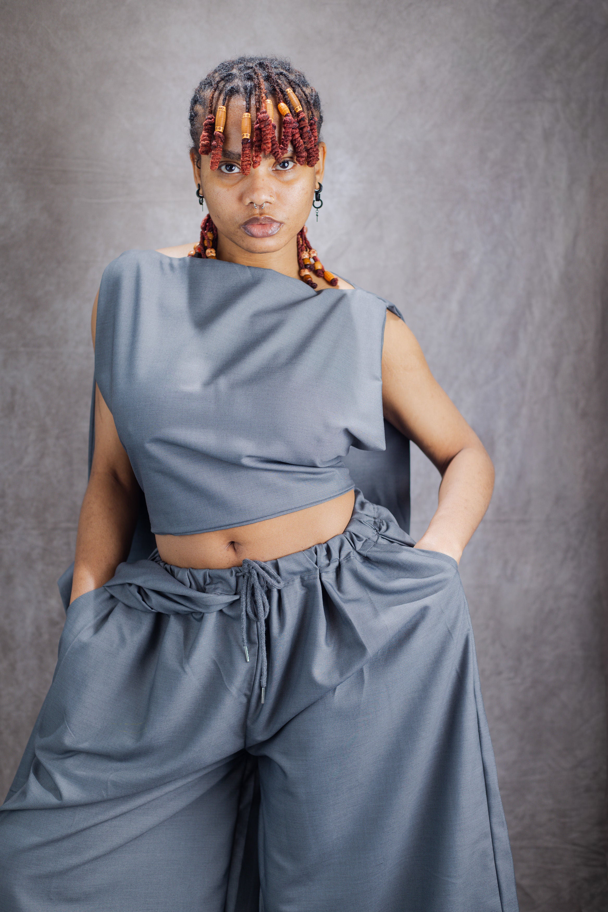 Gender neutral Wide Leg Trouser and Sculptural Vest Set