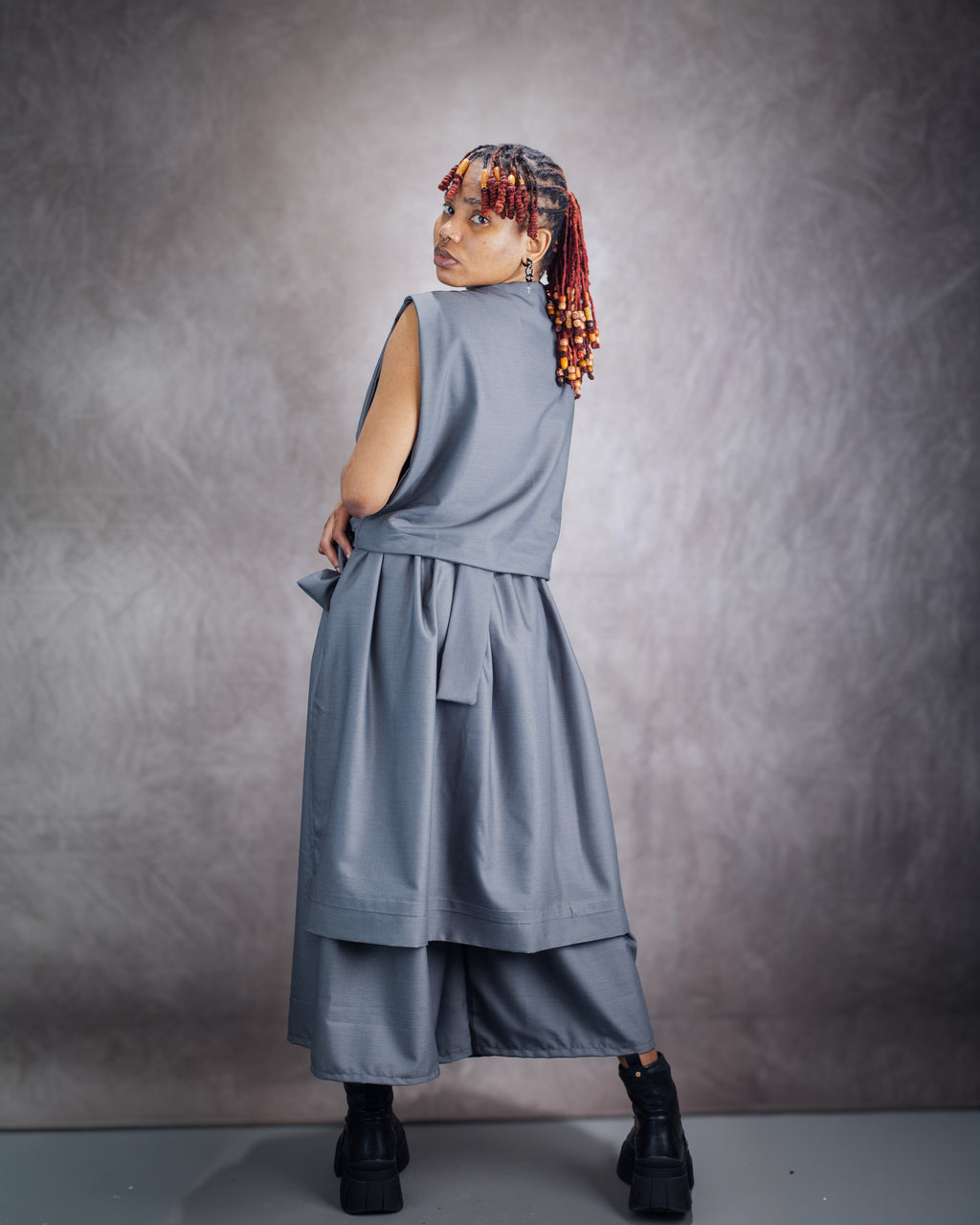 Gender neutral Wide Leg Trouser and Sculptural Vest Set