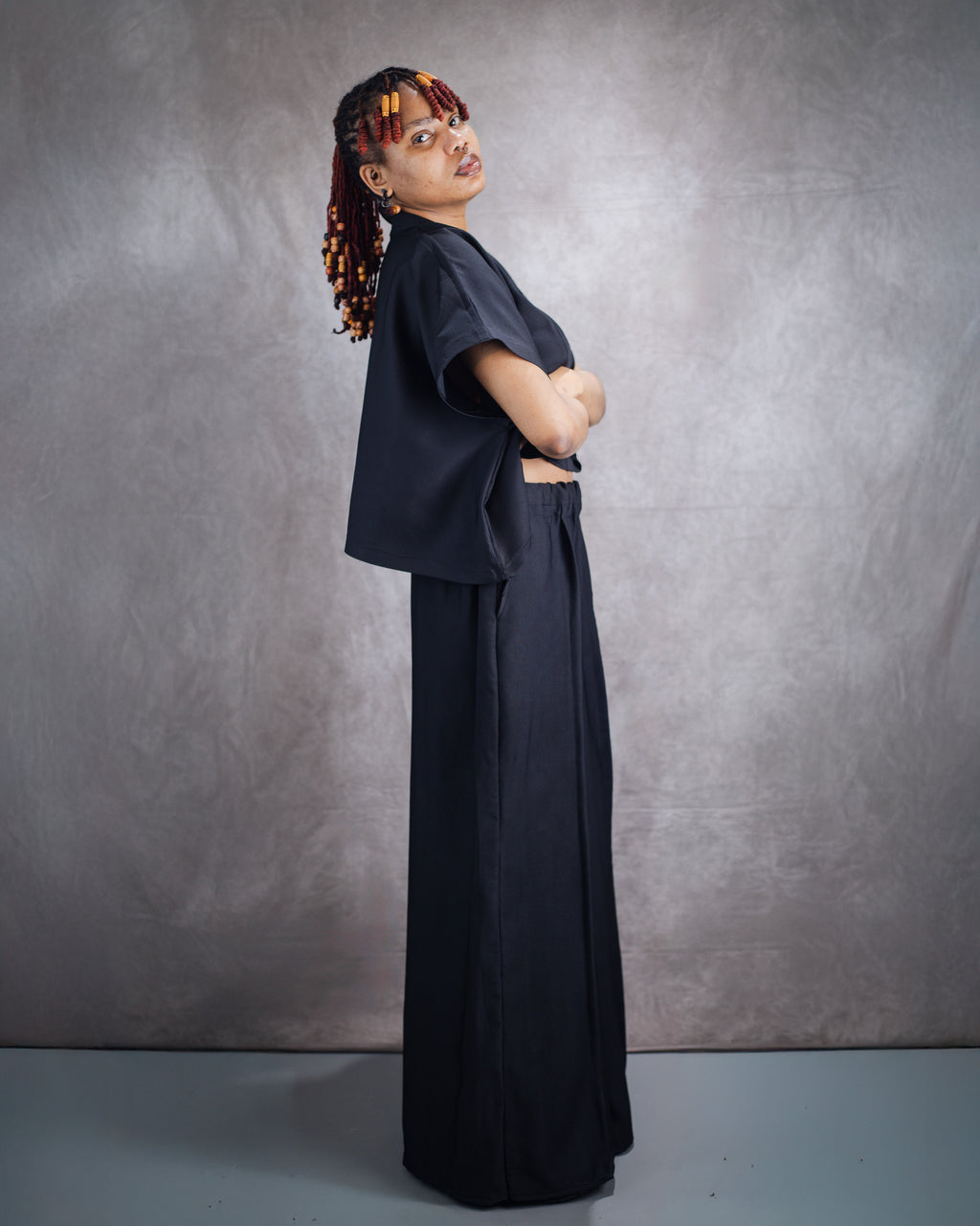 Non-Binary Wide Leg Trouser and Loose Gilet Set