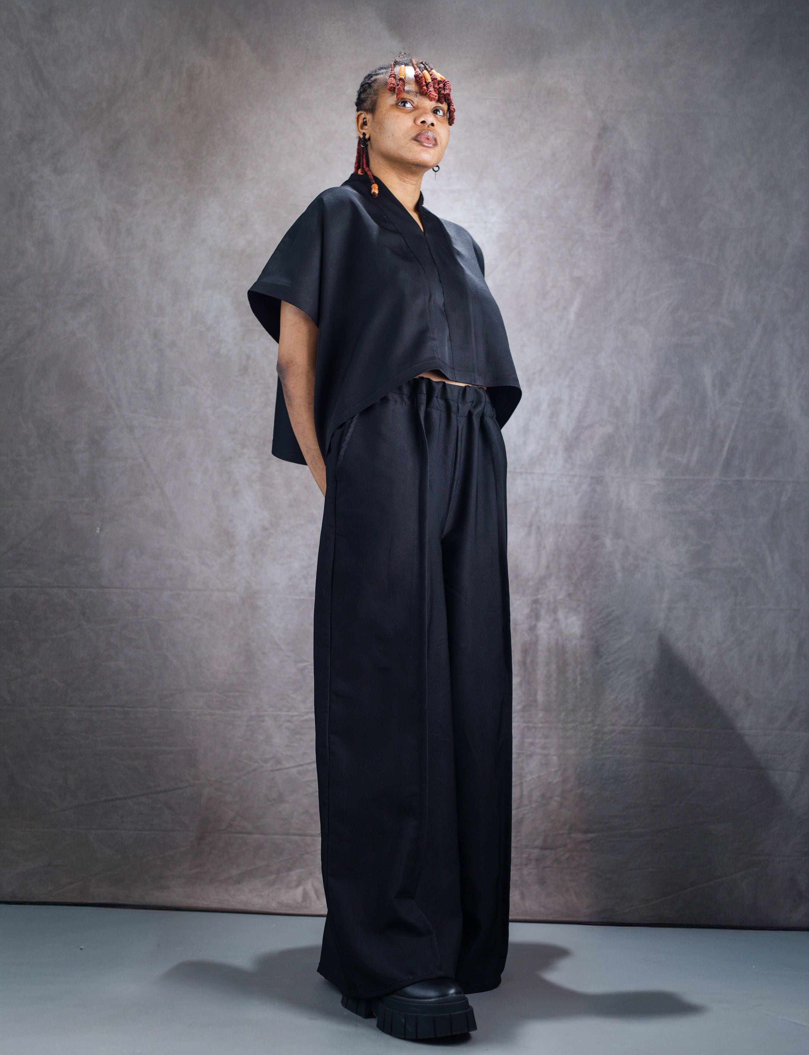 Non-Binary Wide Leg Trouser and Loose Gilet Set