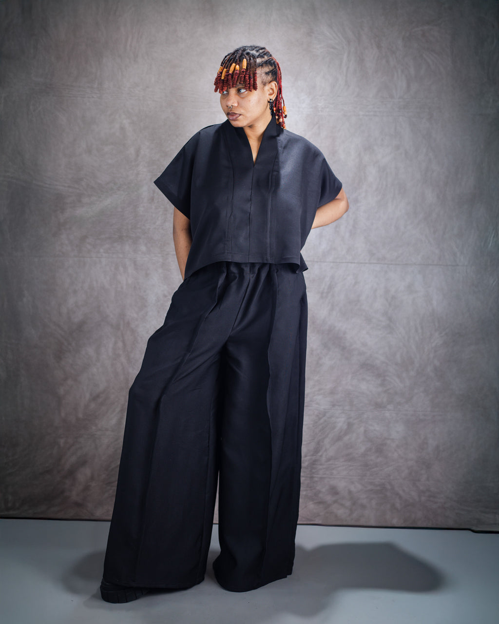 Non-Binary Wide Leg Trouser and Loose Gilet Set